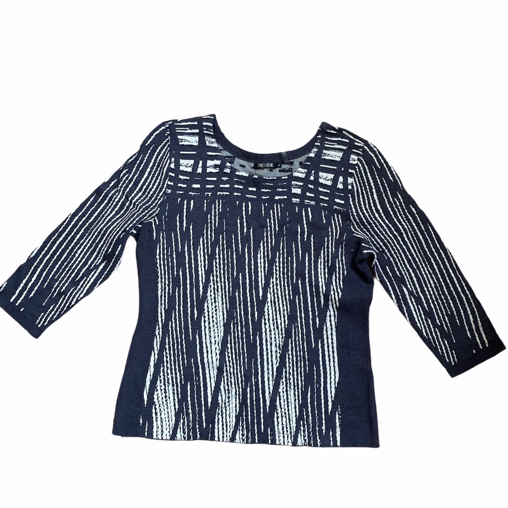 Nic + Zoe blue and white striped sweater